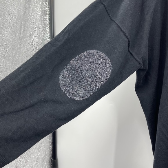 Lisa Todd Black sweater with black sequin elbow patch 100% Cotton Size 3X - Picture 2 of 6